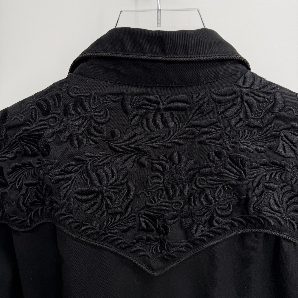 Scully Gunfighter Floral Embroidered Shirt Size M Black Western Snap Button - Picture 5 of 14
